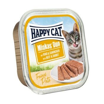HAPPY CAT Minkas Duo Nassfutter Katze Adult, Rind & Kaninchen, Paté 16x100 g