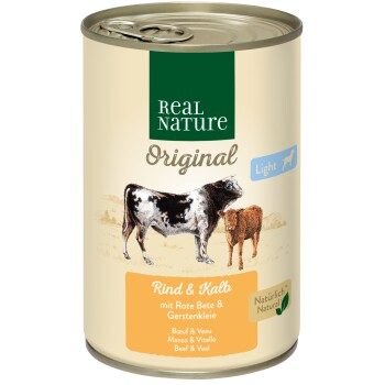 REAL NATURE Original Light Nassfutter für Hunde Rind und Kalb 24x400 g