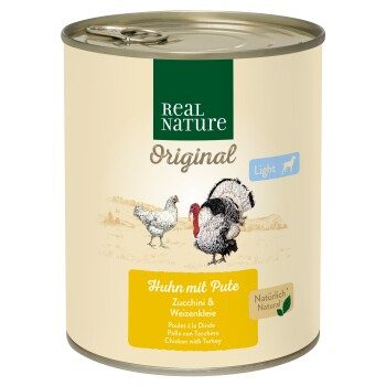 REAL NATURE Original Light Nassfutter für Hunde Huhn und Pute 24x800 g