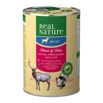 REAL NATURE Original Nassfutter für Hunde Adult Hirsch und Huhn 24x400 g