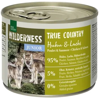 REAL NATURE WILDERNESS Nassfutter für Hunde Junior True Country, Huhn und Lachs 12x200 g
