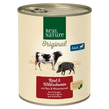 REAL NATURE Original Nassfutter für Hunde Adult Rind und Wildschwein 6x800 g