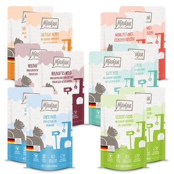 MjAMjAM Nassfutter Katze Adult, Quetschie 12x125 g Mixpaket 3