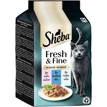 Sheba Fresh Fine Nassfutter Katze Adult Multipack in Sauce Lachs, Thunfisch und Forelle 36x50 g