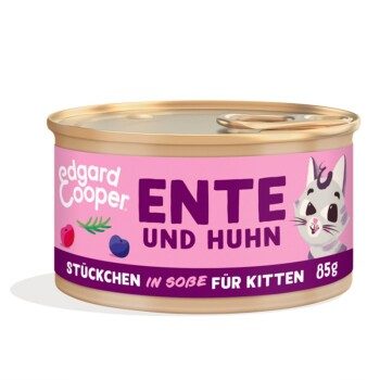 Edgard & Cooper Nassfutter Katze Kitten Stückchen in Soße Ente und Huhn 72x85 g