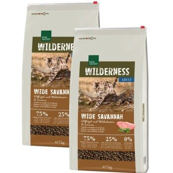REAL NATURE WILDERNESS Trockenfutter Katze, Adult, Wide Savannah, Geflügel mit Wildschwein und Lamm 2x7 kg