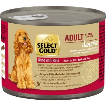 SELECT GOLD Nassfutter Hund Sensitive Adult Rind mit Reis 6x200 g