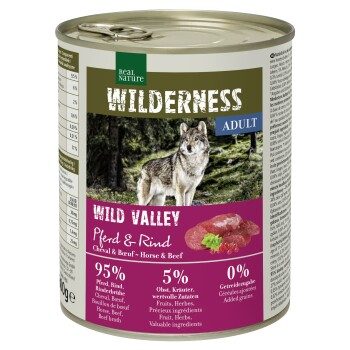 REAL NATURE WILDERNESS Nassfutter für Hunde Adult Wild Valley, Pferd und Rind 12x800 g