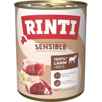 RINTI Sensible Nassfutter Hund, Adult, Dose, Lamm und Reis 6x800 g