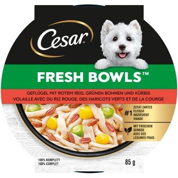 Cesar Nassfutter Hund, Adult, Fresh Bowls, in Sauce, Geflügel mit rotem Reis 10x85 g