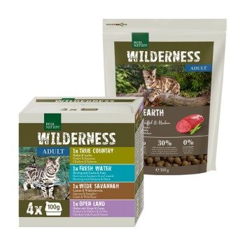 REAL NATURE WILDERNESS Mischfütterungs-Set Adult Black Earth 300g + 4x100g Multipack