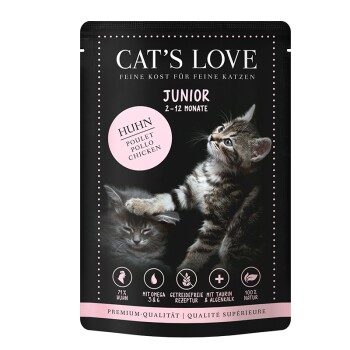 CAT'S LOVE Katzenfutter Katze Junior in Gelee Huhn mit Algenkalk und Distelöl 24x85 g