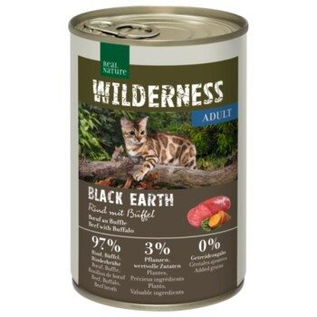 REAL NATURE WILDERNESS Nassfutter Katze, Adult Black Earth, Rind und Büffel 12x400 g
