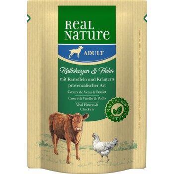 REAL NATURE Adult Pouches Kalbsherzen und Huhn 12x300 g
