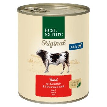 REAL NATURE Original Nassfutter für Hunde Adult Rind mit Kartoffel 12x800 g