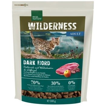 REAL NATURE WILDERNESS Trockenfutter Katze, Adult, Dark Fjord, Rothirsch, Wildschwein & Geflügel 300 g