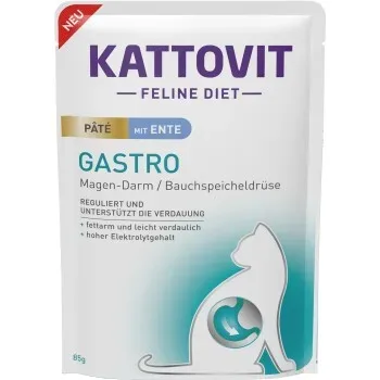 KATTOVIT Feline Diet Nassfutter Katze Gastro Adult Paté Ente 10x85 g