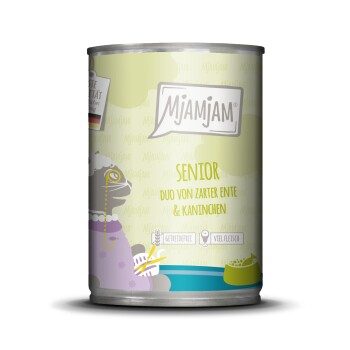 MjAMjAM Nassfutter Katze Senior, Duo von Ente & Kaninchen 6x400 g