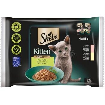 Sheba Nassfutter Katze Kitten, Mixpaket, Feine Vielfalt, in Sauce 4x85 g