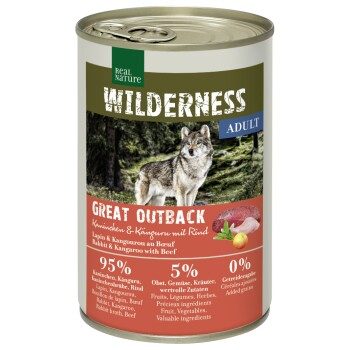 REAL NATURE WILDERNESS Nassfutter Hund Adult Great Outback, Kaninchen, Känguru und Rind 24x400 g
