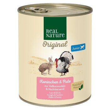 REAL NATURE Original Nassfutter für Hunde Junior Kaninchen und Pute 12x800 g