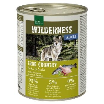 REAL NATURE WILDERNESS Nassfutter für Hunde Adult True Country, Huhn und Lachs 24x800 g