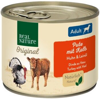 REAL NATURE Original Nassfutter für Hunde Adult Pute mit Kalb 24x200 g