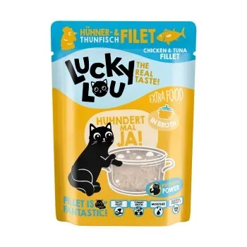 Lucky Lou Nassfutter Katze Extra Food Adult in Brühe Thunfisch und Huhn 12x70 g