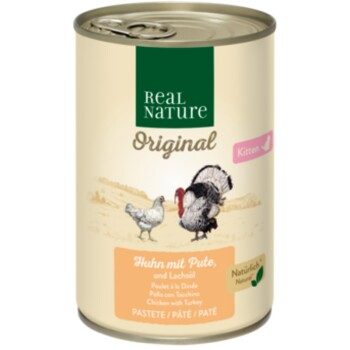 REAL NATURE Original Nassfutter Katze, Kitten Huhn mit Pute und Lachsöl 6x400 g