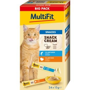 MultiFit SnackCream Katze 24 x 15 g Big Pack 2 Sorten Lachs und Pute
