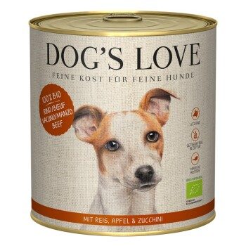 DOG'S LOVE Nassfutter Hund, Adult, Bio 6x800 g Rind mit Reis, Apfel und Zucchini 6x800 g