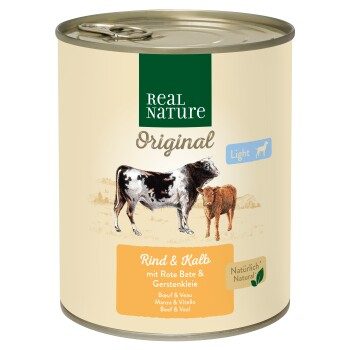 REAL NATURE Original Light Nassfutter für Hunde Rind und Kalb 24x800 g