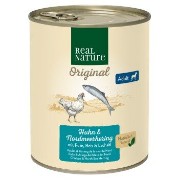 REAL NATURE Original Nassfutter für Hunde Adult Huhn und Nordmeerhering 24x800 g