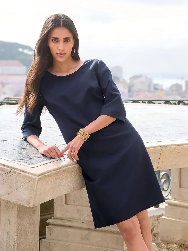 Kleid Rundhals-Ausschnitt Peter Hahn blau