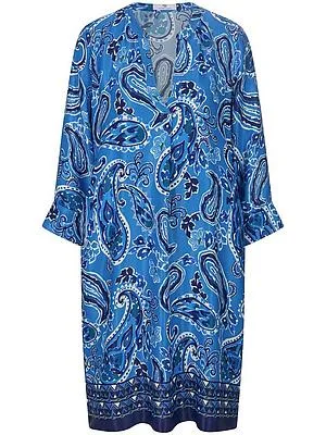 Kleid V-Öffnung am Rundhals-Ausschnitt Peter Hahn blau