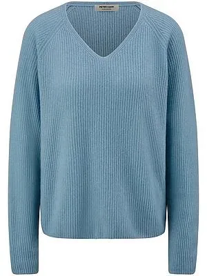 V-Pullover aus 100% Kaschmir Peter Hahn blau