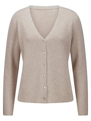 Strickjacke V-Ausschnitt aus Schurwolle und Ka Fadenmeister Berlin beige