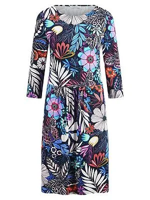 Jersey-Kleid Rundhals-Ausschnitt Peter Hahn blau