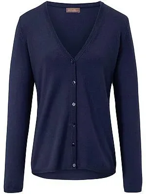 Strickjacke aus Schurwolle und Kaschmir V-Auss Peter Hahn blau