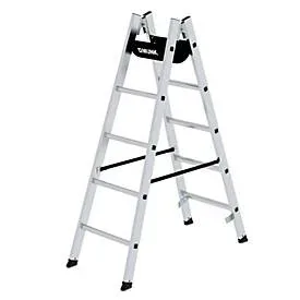 Munk Sprossen-Stehleiter, Aluminium, Rechteckrohr-Holme, geriffelte Sprossen, nivello® Leiterschuhe, max. 150 kg, Polyestergurt-Spreizsicherung, 10 Sprossen