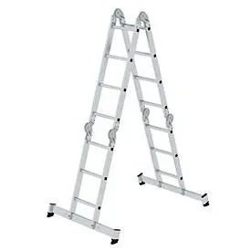 Munk Sprossen-Vielzweckleiter, Steh-/Anlegeleiter, mit Traverse, Rechteckrohr-Holme, Vierkantsprossen, 6 Stahlscharniere, 350 mm breit, 150 kg Belastung, nivell® Traversen, 2x3 + 2x4 Sprossen