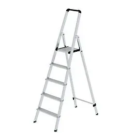Munk Stufen-Stehleiter, Aluminium, 80 mm Stufen, max. 150 kg, rutschsicher, konische Führung, 235 mm Stufenabstand, 70° Neigung, 5 Stufen