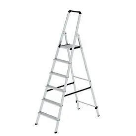 Munk Stufen-Stehleiter, Aluminium, 80 mm Stufen, max. 150 kg, rutschsicher, konische Führung, 235 mm Stufenabstand, 70° Neigung, 6 Stufen