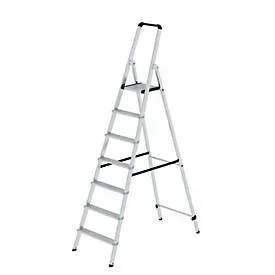 Munk Stufen-Stehleiter, Aluminium, 80 mm Stufen, max. 150 kg, rutschsicher, konische Führung, 235 mm Stufenabstand, 70° Neigung, 7 Stufen