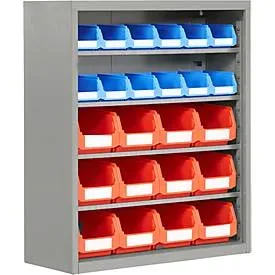 Magazinregal, 830 mm hoch, 4 Böden, 24 Kästen, weissalu