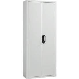 Magazinschrank, 1690 mm hoch, 9 Böden, ohne Kästen, mit Türen, lichtgrau