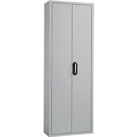 Magazinschrank, 1980 mm hoch, 18 Böden, ohne Kästen, mit Türen, hellsilber
