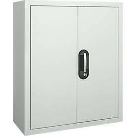 Magazinschrank, 830 mm hoch, 4 Böden, 24 Kästen, mit Türen, lichtgrau