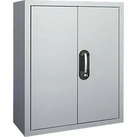 Magazinschrank, 830 mm hoch, 6 Böden, ohne Kästen, mit Türen, alusilber