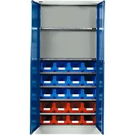 Materialschrank mit 20 Sichtlagerkästen LF 321, H 1935 mm, lichtgrau,enzianblau